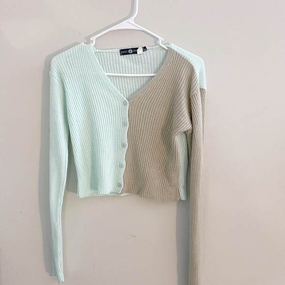 Daisy Street colorblock crop long sleeve cardigan coquette cozy preppy twee - Picture 1 of 4
